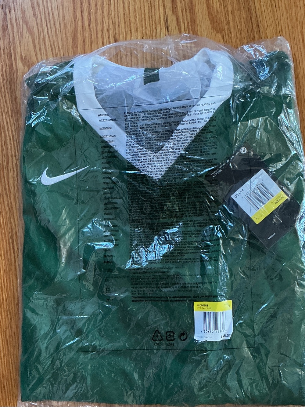 Nike Woman Dark Green V-Neck long  Sleeve Shirt with White Trim